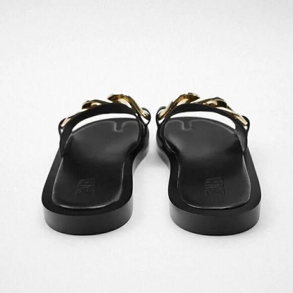 ZARA CHAIN TRIM LOW HEELED SANDALS - Picture 12 of 12